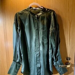 Rejina Pyo Olive Cupro Satin Blouse- Size M